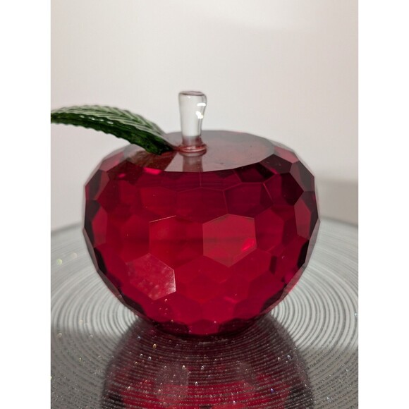 Simon Design Ruby Red Honeycomb Crystal Apple Paperweight School Teacher - Picture 1 of 11